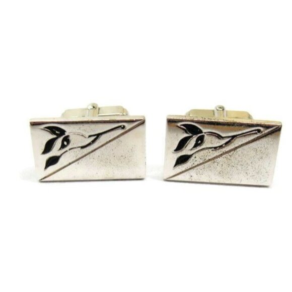 Anson Floral Branch Cufflinks Vintage Sterling Silver 925 Patina Tux Shirt Dress - Picture 1 of 11
